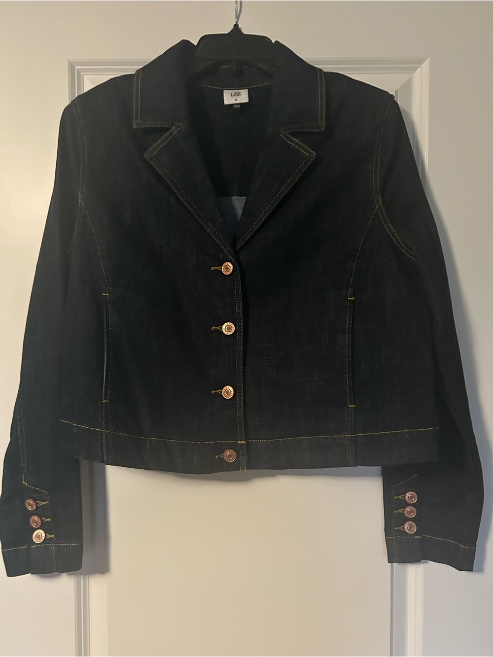 CAbi New Johnny Jacket 4681 Dark Denim Jean Jacket with Contrast Stitching Sz M